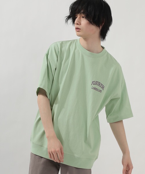 SlashDate（スラッシュデイト）の「オーバーサイズ カレッジロゴ ラバープリント 半袖Ｔシャツ/PITTSBURGH/FLOURISH  LANDSCAPE（Tシャツ/カットソー・メンズ・ミント/グレイッシュベージュ/アッシュグレー/グリーン/ネイビー/グリーン系その他/ブラック/アイボリー・L/M/XL）」の12枚目の写真