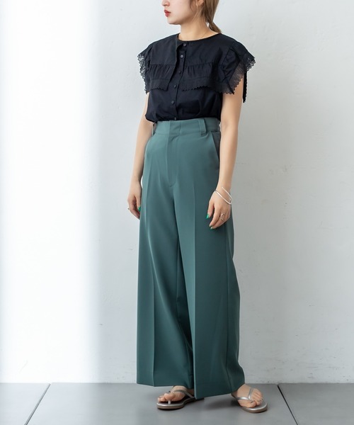 mystic（ミスティック）の「レース衿ノースリシャツ（シャツ/ブラウス・レディース・ブラック/オフホワイト・FREE）」の3枚目の写真