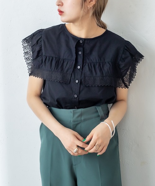 mystic（ミスティック）の「レース衿ノースリシャツ（シャツ/ブラウス・レディース・ブラック/オフホワイト・FREE）」の7枚目の写真