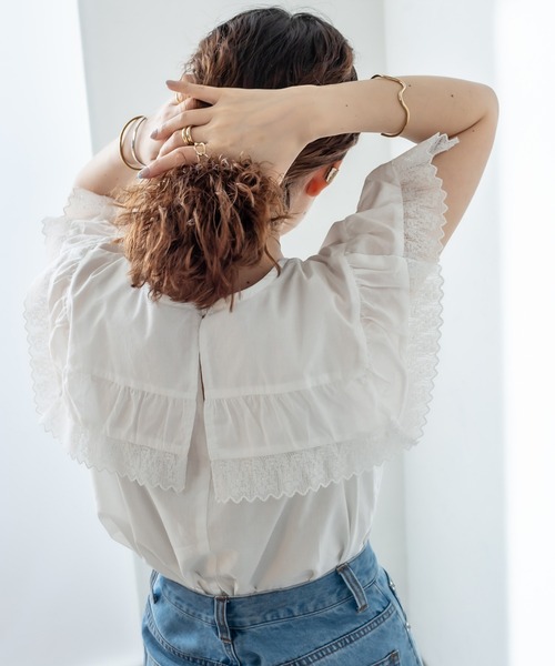 mystic（ミスティック）の「レース衿ノースリシャツ（シャツ/ブラウス・レディース・ブラック/オフホワイト・FREE）」の9枚目の写真