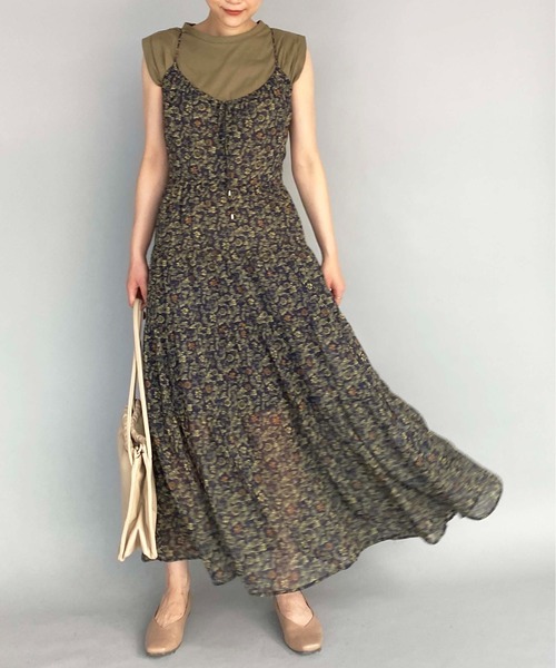 PICCIN（ピッチン）の「フラワープリントドレス（ペチコート付き）（ワンピース・レディース・ベージュ/ネイビー・M）」の2枚目の写真