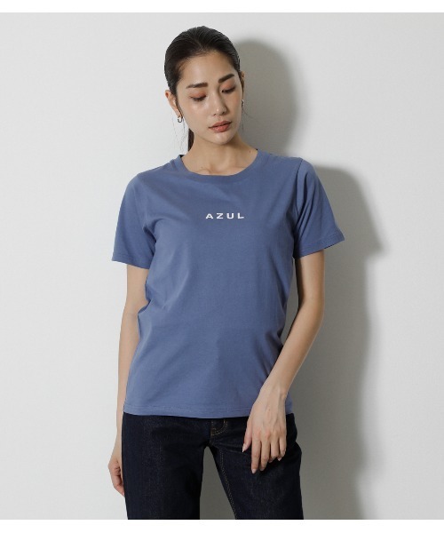 AZUL by moussy（アズールバイマウジー）の「AZUL LOGO C/N TEE/AZULロゴクルーネックTシャツ（Tシャツ/カットソー・レディース・ブルー/ブラック/オフホワイト・MEDIUM/SMALL）」の2枚目の写真