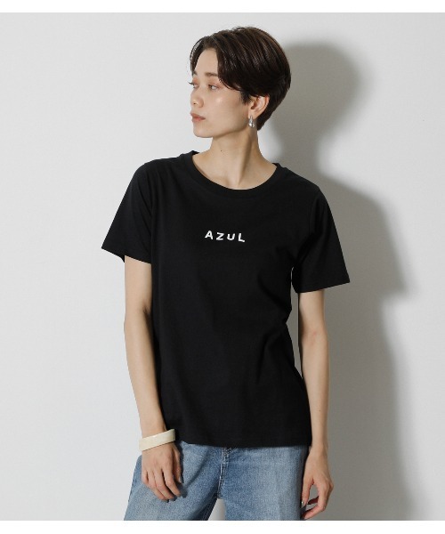 AZUL by moussy（アズールバイマウジー）の「AZUL LOGO C/N TEE/AZULロゴクルーネックTシャツ（Tシャツ/カットソー・レディース・ブルー/ブラック/オフホワイト・MEDIUM/SMALL）」の11枚目の写真