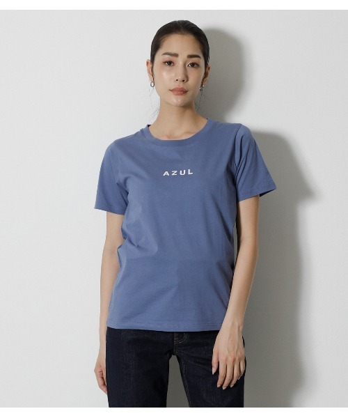 AZUL by moussy（アズールバイマウジー）の「AZUL LOGO C/N TEE/AZULロゴクルーネックTシャツ（Tシャツ/カットソー・レディース・ブルー/ブラック/オフホワイト・MEDIUM/SMALL）」の9枚目の写真