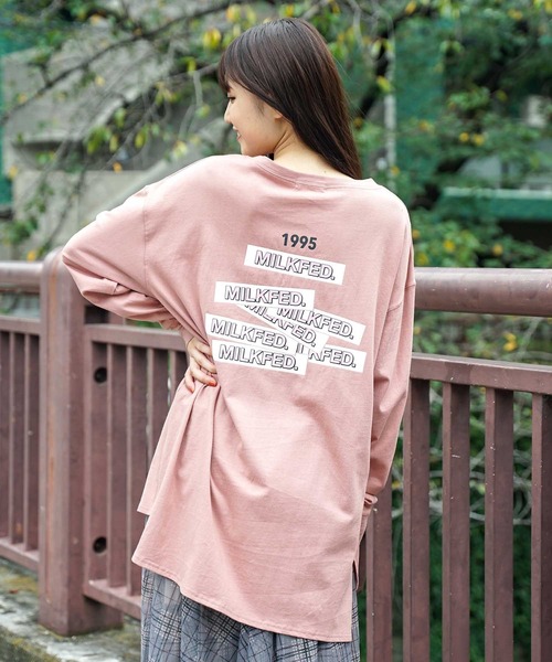 MILKFED.（ミルクフェド）の「RANDOM BAR LOGO TOP（Tシャツ/カットソー・レディース・ライトピンク/ブラック/ホワイト/ブラウン・ONE SIZE）」の4枚目の写真