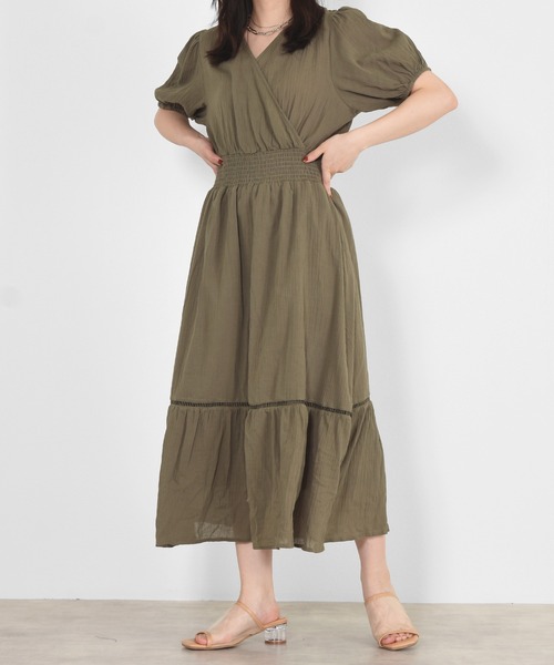 w closet(ダブルクローゼット)の「楊柳カシュクールワンピース(ワンピース・レディース・ブラック/パープル/カーキ/オレンジ・FREE)」の3枚目の写真