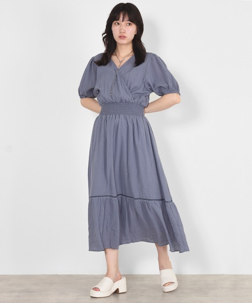 w closet(ダブルクローゼット)の「楊柳カシュクールワンピース(ワンピース・レディース・ブラック/パープル/カーキ/オレンジ・FREE)」の15枚目の写真