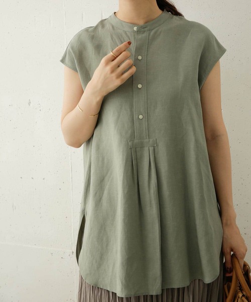 URBAN RESEARCH DOORS(アーバンリサーチドアーズ)の「フレンチスリーブフロントタックブラウス(シャツ/ブラウス・レディース・ブラウン/ホワイト系その他/グリーン系その他・ONE)」の5枚目の写真