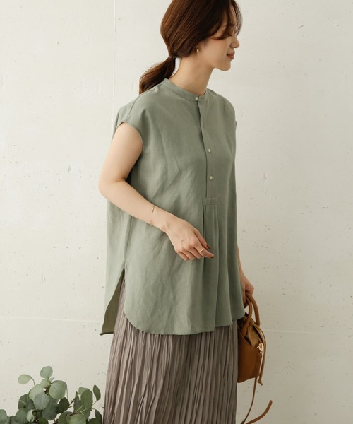 URBAN RESEARCH DOORS(アーバンリサーチドアーズ)の「フレンチスリーブフロントタックブラウス(シャツ/ブラウス・レディース・ブラウン/ホワイト系その他/グリーン系その他・ONE)」の9枚目の写真