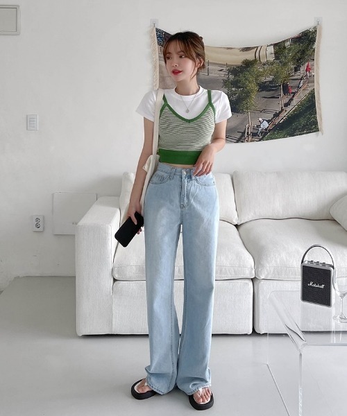 SONA(ソナ)の「SONYUNARA ボーダーニットビスチェ(Tシャツ/カットソー・レディース・ブラック/ブルー/グリーン/マスタード・FREE)」の8枚目の写真