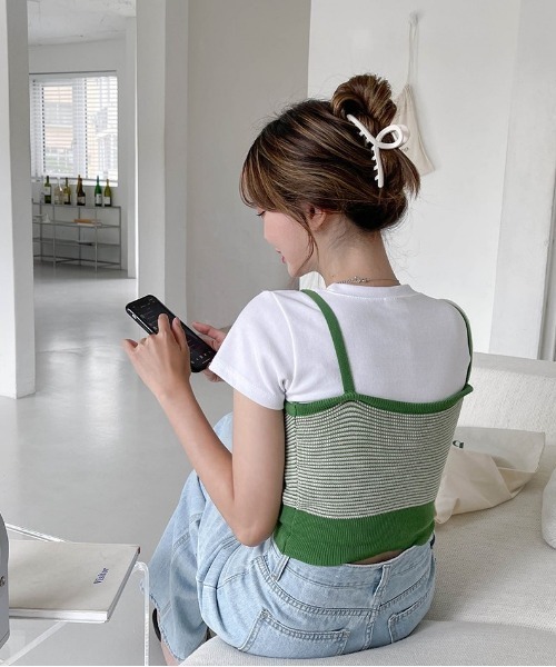 SONA(ソナ)の「SONYUNARA ボーダーニットビスチェ(Tシャツ/カットソー・レディース・ブラック/ブルー/グリーン/マスタード・FREE)」の11枚目の写真