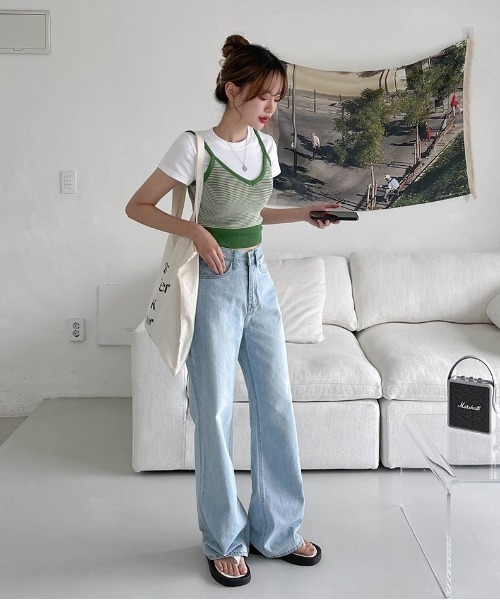 SONA(ソナ)の「SONYUNARA ボーダーニットビスチェ(Tシャツ/カットソー・レディース・ブラック/ブルー/グリーン/マスタード・FREE)」の14枚目の写真