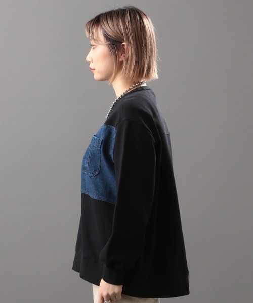 AVIREX(アヴィレックス)の「デニムコンビ スウェットシャツ/ DENIM COMBI SWEAT SHIRT(スウェット・レディース・ブラック/ネイビー/ライトブルーグレー・FREE)」の6枚目の写真