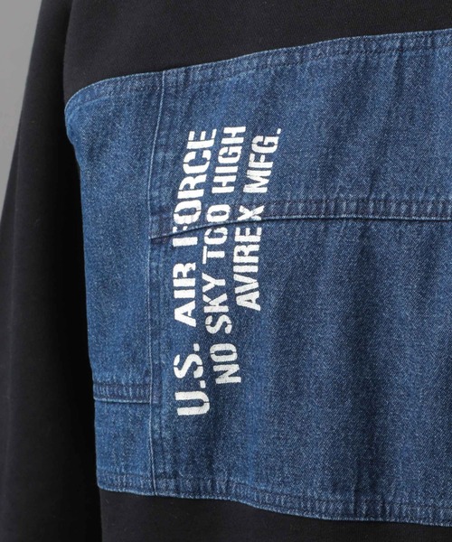 AVIREX(アヴィレックス)の「デニムコンビ スウェットシャツ/ DENIM COMBI SWEAT SHIRT(スウェット・レディース・ブラック/ネイビー/ライトブルーグレー・FREE)」の10枚目の写真