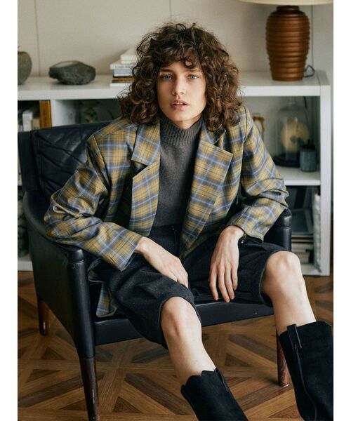 Ungrid（アングリッド）の「ビッグシルエットチェックジャケット（テーラードジャケット・レディース・グレー/イエロー・FREE）」の3枚目の写真
