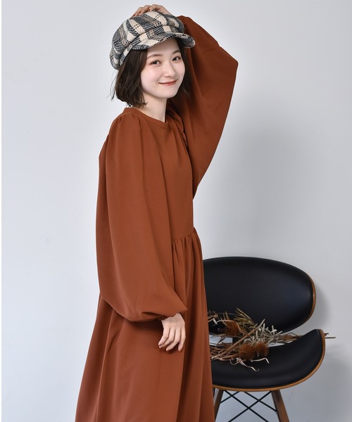 RETRO GIRL（レトロガール）の「ボリュームスリーブワンピース（ワンピース・レディース・ブラック/ブラウン系その他/イエロー系その他/レンガ・FREE）」の9枚目の写真