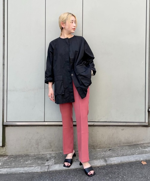 CIAOPANIC(チャオパニック)の「■ノーカラーバックギャザージャケット(ノーカラージャケット・レディース・ブラック/カーキ・FREE)」の6枚目の写真