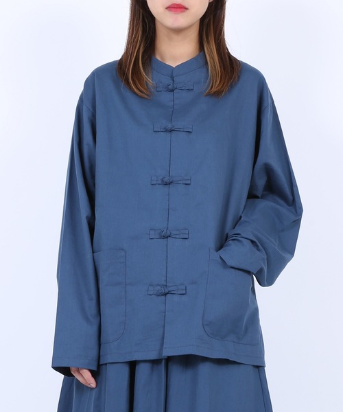 PUNYUS（プニュズ）の「チャイナシャツ（長袖）（シャツ/ブラウス・レディース・ブラウン/グリーン/ブラック/ブルー・1/4/3/2）」の4枚目の写真