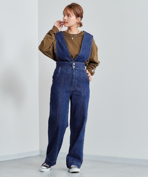 cepo（セポ）の「デニムオールインサロペット 2WAY（サロペット/オーバーオール・レディース・ブルー系1/ベージュ・S/M）」の2枚目の写真