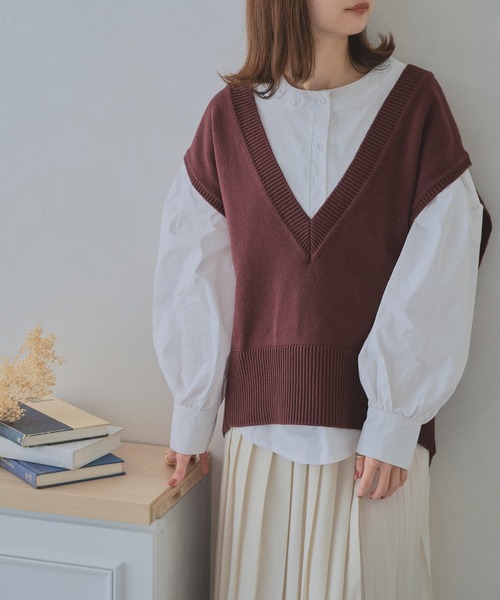acro（アクロ）の「ディープVネックオーバーニットベスト/AC1158（ベスト・レディース・パープル/ベージュ/ブラック/ブラウン/オレンジ・ﾌﾘ-）」の5枚目の写真
