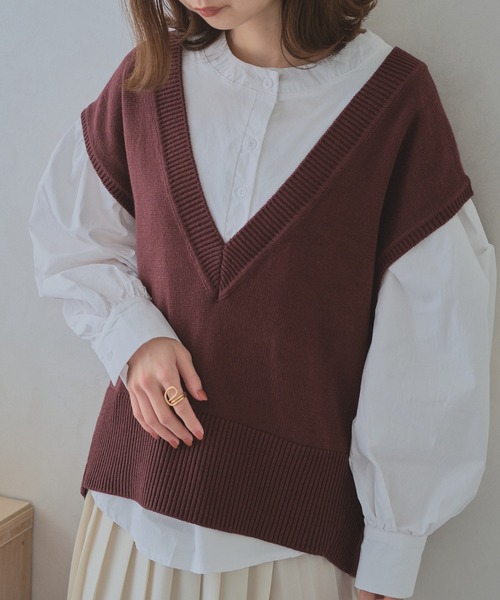acro（アクロ）の「ディープVネックオーバーニットベスト/AC1158（ベスト・レディース・パープル/ベージュ/ブラック/ブラウン/オレンジ・ﾌﾘ-）」の18枚目の写真