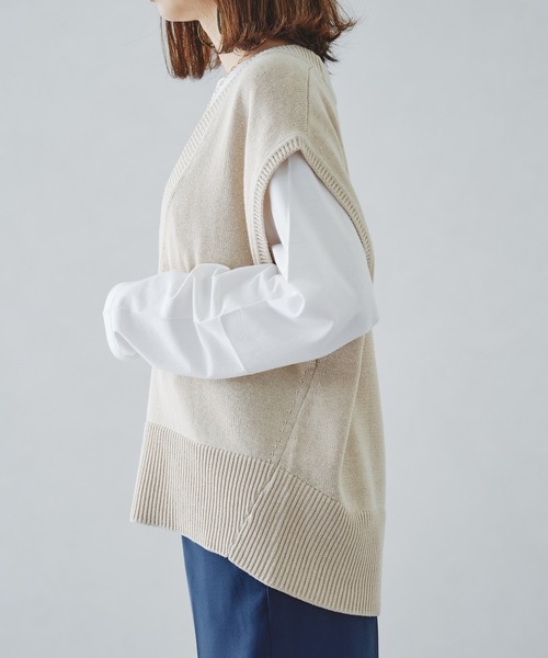 acro（アクロ）の「ディープVネックオーバーニットベスト/AC1158（ベスト・レディース・パープル/ベージュ/ブラック/ブラウン/オレンジ・ﾌﾘ-）」の14枚目の写真