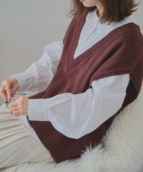 acro（アクロ）の「ディープVネックオーバーニットベスト/AC1158（ベスト・レディース・パープル/ベージュ/ブラック/ブラウン/オレンジ・ﾌﾘ-）」の19枚目の写真