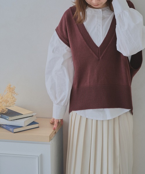 acro（アクロ）の「ディープVネックオーバーニットベスト/AC1158（ベスト・レディース・パープル/ベージュ/ブラック/ブラウン/オレンジ・ﾌﾘ-）」の20枚目の写真