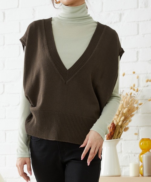 acro（アクロ）の「ディープVネックオーバーニットベスト/AC1158（ベスト・レディース・パープル/ベージュ/ブラック/ブラウン/オレンジ・ﾌﾘ-）」の7枚目の写真