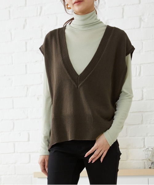acro（アクロ）の「ディープVネックオーバーニットベスト/AC1158（ベスト・レディース・パープル/ベージュ/ブラック/ブラウン/オレンジ・ﾌﾘ-）」の6枚目の写真