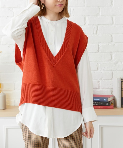 acro（アクロ）の「ディープVネックオーバーニットベスト/AC1158（ベスト・レディース・パープル/ベージュ/ブラック/ブラウン/オレンジ・ﾌﾘ-）」の10枚目の写真