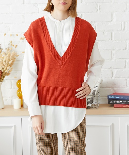 acro（アクロ）の「ディープVネックオーバーニットベスト/AC1158（ベスト・レディース・パープル/ベージュ/ブラック/ブラウン/オレンジ・ﾌﾘ-）」の9枚目の写真