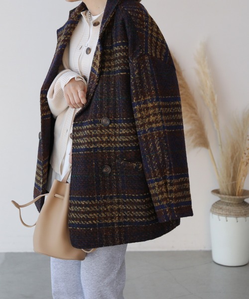 frames RAY CASSIN（フレームスレイカズン）の「【WEB限定】チェックオーバーサイズジャケット（その他アウター・レディース・ベージュ/ネイビー・FREE）」の2枚目の写真