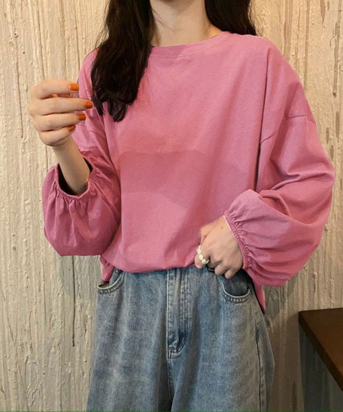 Anuenue（アヌエヌエ）の「袖口ゴムランタンスリーブトップス（Tシャツ/カットソー・レディース・ホワイト/ブラック/パープル/ピンク/イエロー/ブルー・2L/3L/M/L）」の5枚目の写真