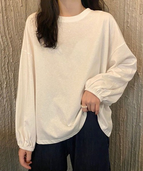 Anuenue（アヌエヌエ）の「袖口ゴムランタンスリーブトップス（Tシャツ/カットソー・レディース・ホワイト/ブラック/パープル/ピンク/イエロー/ブルー・2L/3L/M/L）」の2枚目の写真