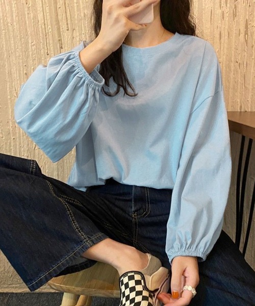 Anuenue（アヌエヌエ）の「袖口ゴムランタンスリーブトップス（Tシャツ/カットソー・レディース・ホワイト/ブラック/パープル/ピンク/イエロー/ブルー・2L/3L/M/L）」の4枚目の写真