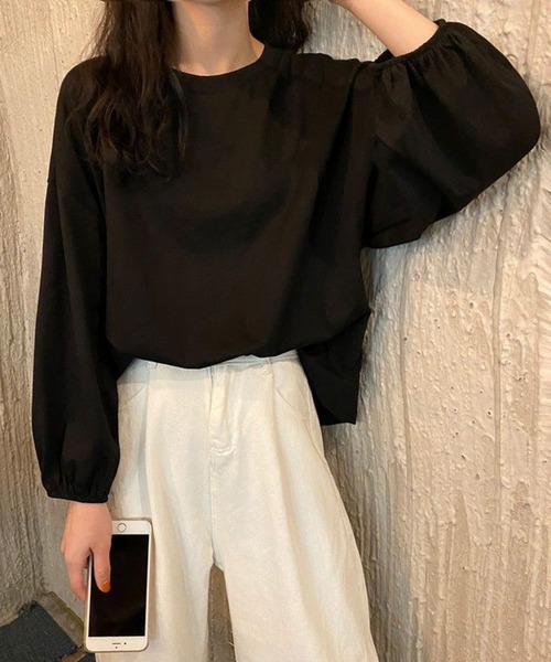 Anuenue（アヌエヌエ）の「袖口ゴムランタンスリーブトップス（Tシャツ/カットソー・レディース・ホワイト/ブラック/パープル/ピンク/イエロー/ブルー・2L/3L/M/L）」の3枚目の写真