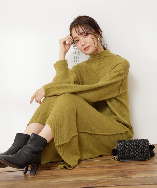 N.(N. Natural Beauty Basic)(エヌエヌナチュラルビューティーベーシック)の「◆ブークレストレッチニットワンピース(ワンピース・レディース・チャコールグレー/ライトグリーン/モカ・MEDIUM)」の3枚目の写真