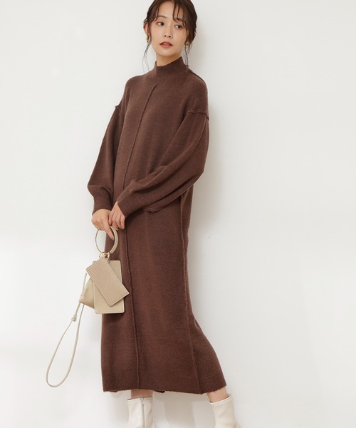 N.(N. Natural Beauty Basic)(エヌエヌナチュラルビューティーベーシック)の「◆ブークレストレッチニットワンピース(ワンピース・レディース・チャコールグレー/ライトグリーン/モカ・MEDIUM)」の2枚目の写真