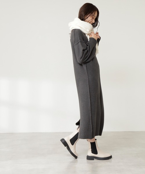 N.(N. Natural Beauty Basic)(エヌエヌナチュラルビューティーベーシック)の「◆ブークレストレッチニットワンピース(ワンピース・レディース・チャコールグレー/ライトグリーン/モカ・MEDIUM)」の5枚目の写真
