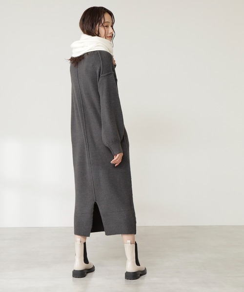 N.(N. Natural Beauty Basic)(エヌエヌナチュラルビューティーベーシック)の「◆ブークレストレッチニットワンピース(ワンピース・レディース・チャコールグレー/ライトグリーン/モカ・MEDIUM)」の7枚目の写真