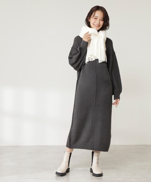 N.(N. Natural Beauty Basic)(エヌエヌナチュラルビューティーベーシック)の「◆ブークレストレッチニットワンピース(ワンピース・レディース・チャコールグレー/ライトグリーン/モカ・MEDIUM)」の11枚目の写真