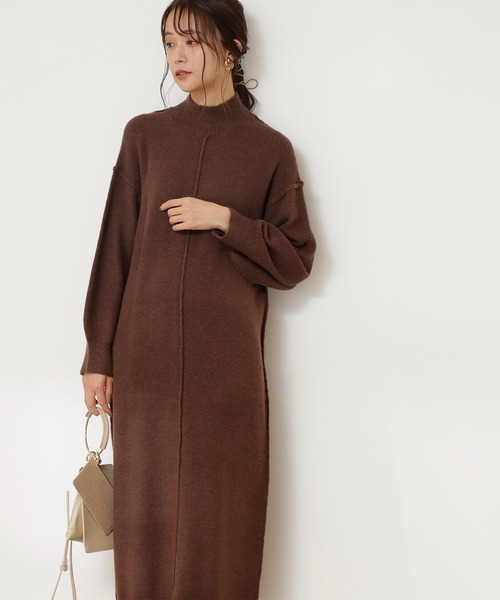 N.(N. Natural Beauty Basic)(エヌエヌナチュラルビューティーベーシック)の「◆ブークレストレッチニットワンピース(ワンピース・レディース・チャコールグレー/ライトグリーン/モカ・MEDIUM)」の4枚目の写真