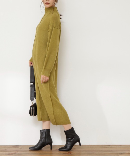 N.(N. Natural Beauty Basic)(エヌエヌナチュラルビューティーベーシック)の「◆ブークレストレッチニットワンピース(ワンピース・レディース・チャコールグレー/ライトグリーン/モカ・MEDIUM)」の6枚目の写真