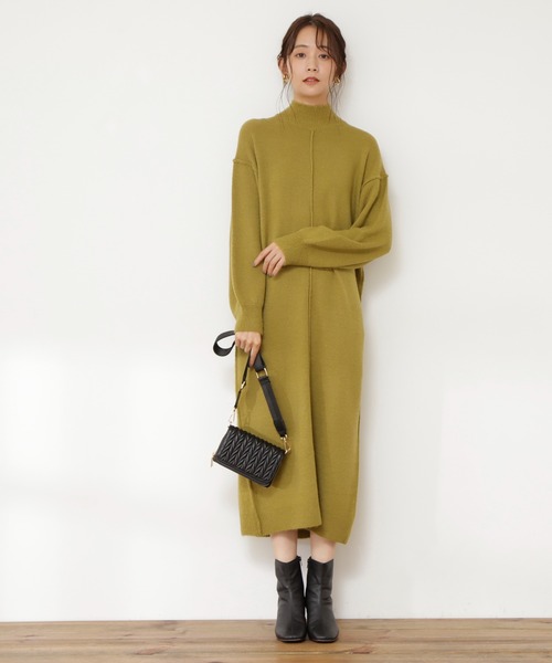 N.(N. Natural Beauty Basic)(エヌエヌナチュラルビューティーベーシック)の「◆ブークレストレッチニットワンピース(ワンピース・レディース・チャコールグレー/ライトグリーン/モカ・MEDIUM)」の12枚目の写真