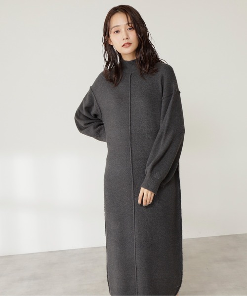 N.(N. Natural Beauty Basic)(エヌエヌナチュラルビューティーベーシック)の「◆ブークレストレッチニットワンピース(ワンピース・レディース・チャコールグレー/ライトグリーン/モカ・MEDIUM)」の9枚目の写真