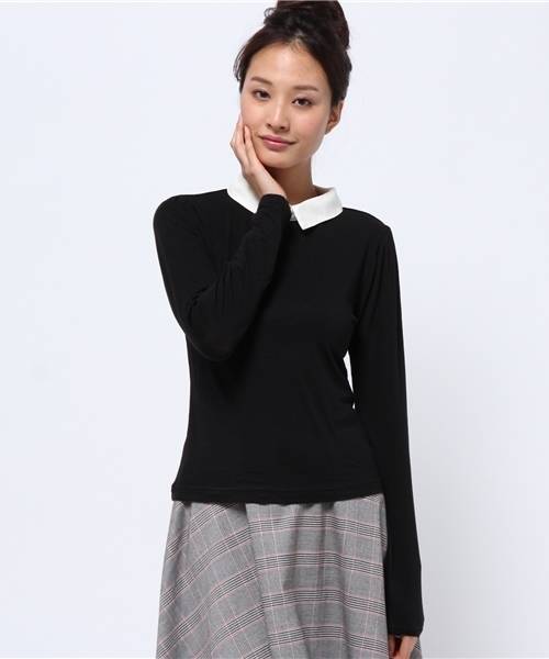 one after another NICE CLAUP(ワンアフターアナザーナイスクラップ)の「【ナイスクラップ】衿付ウォームカットソー(Tシャツ/カットソー・レディース・オフホワイト/ラベンダー/ブル-グレ-/ブラック・FREE)」の1枚目の写真