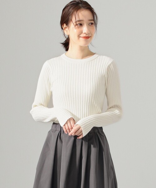 SHARE PARK（シェアパーク）の「リブクルーネックニット（ニット/セーター・レディース・ブラック系1/アイボリー系/ネイビー系/サックスブルー系・1）」の3枚目の写真