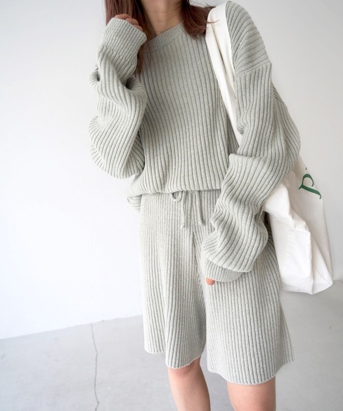 CANAL JEAN(キャナルジーン)の「El mar(エルマール) リブニットset up(セットアップ・レディース・ミント/クリーム・ONE SIZE)」の2枚目の写真