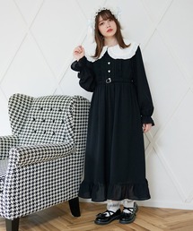 選べる襟無地orハートドットフリルワンピース